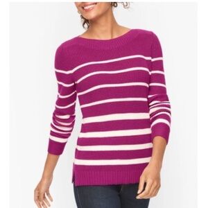 TALBOTS Purple Fuschia and White Striped Oversized Sweater Size XS